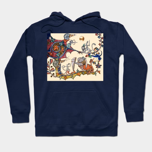 WEIRD MEDIEVAL BESTIARY WAR Between Snails and Killer Rabbits ,Lion,Centaur Knight Hoodie by BulganLumini